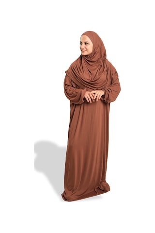 2 Parça Namaz Elbisesi Viskon Düz 2504 14 Kahverengi