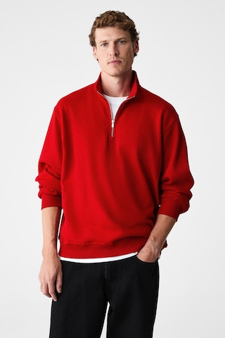 Grimelange Velvety Erkek Pamuklu İçi Polarlı Dik Yaka Fermuarlı Uzun Kollu Regular Fit Kırmızı Sweat Kırmızı