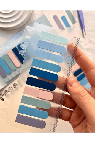 10 Renkli Soft Post-it Cetvelli Mavi Tonları Yuvarlak Şeffaf Pet İndeks Index Sticker Sticky Note