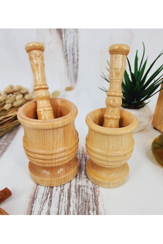 El Yapımı Ahşap Ağaç Havan Sarımsak Döveceği Lüx 8-10 Luk 2li Set