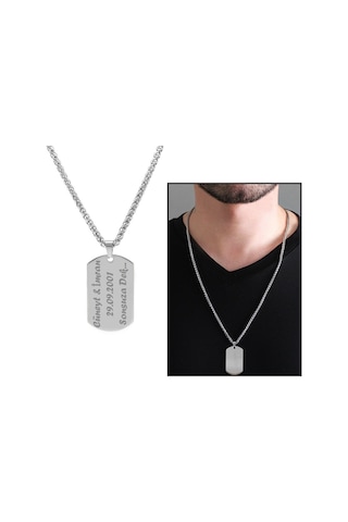 Oval Tasarım Kişiye Özel Isim Yazılı Silver Renk Çelik Erkek Koly (504723323) Metalik