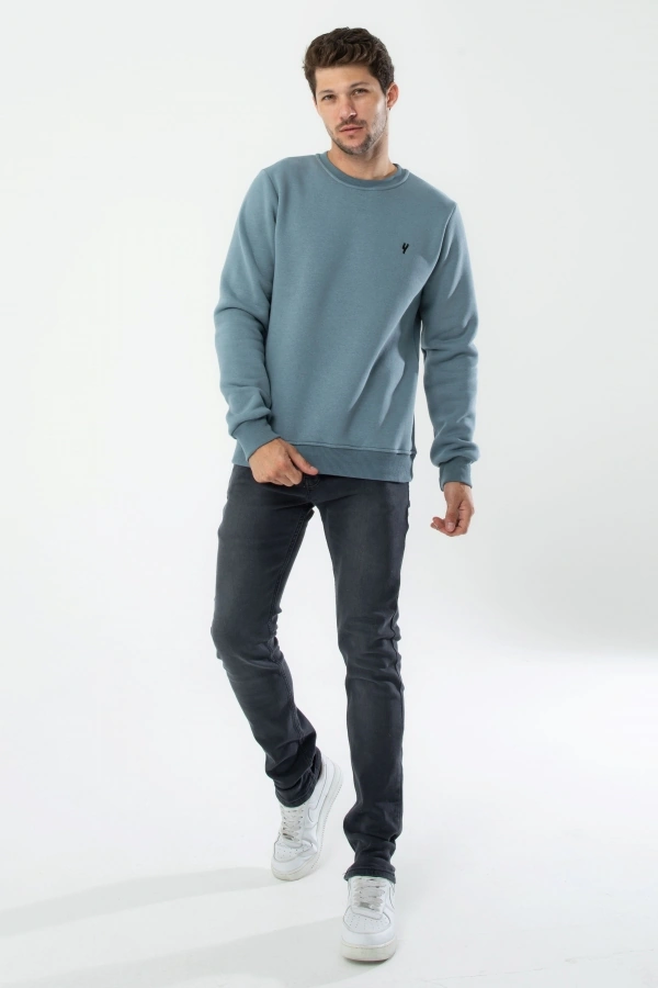 Yxc Trend Maker Erkek Pamuklu Içi Polarlı Nakışlı Relaxed Erkek Sweatshirt Tek Üst Mint