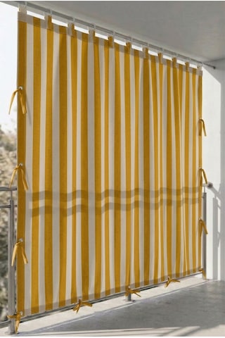 Ceylan Home Üstten Halkalı, 3 Tarafı Kuş Gözlü Bahçe Brandası Balkon & Teras Perdesi Sarı Kalın