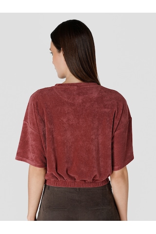 Colin's Colins Bisiklet Yaka Belden Lastikli Crop Kırmızı Kadın Kısa Kol Tişört Cl1065174 Cherry Kırmızı