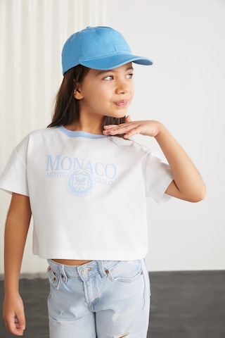 Grimelange Grımelange Bıtten Kız Çocuk %100 Pamuk Baskılı Kontrast Renk Yakalı Kısa Kollu Mavi T-shirt