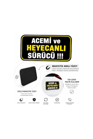 Mega Oto Market Acemi Şoför - Acemi Sürücü Magneti Tak Çıkar Manyetik Araba Bagaj Uyarı Levhası - Acemi Ve Heyecanlı Sürücü
