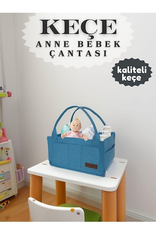 Yunusoğlu Home Keçe Anne Bebek Bakım Çantası Yenidoğan İçin Organizer Düzenleyici Mavi Mavi