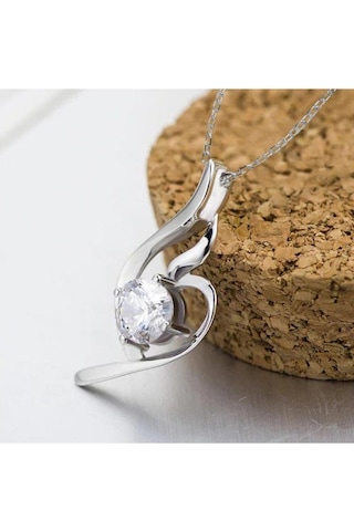 Brezza Lusso Jewelry Gümüş Zirkon Taşlı Melek Kalbi Kadın Kalp Kolye 45 CM Beyaz