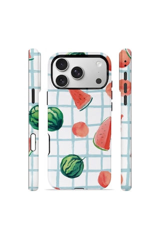 Apple iPhone Uyumlu 17 Pro Max Vorian Çift Katmanlı Magsafe Kılıf Watermelon Grid
