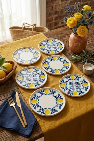 Limon 6'lı Handmade Stackable Seramik Pasta Tabak Seti - Premium Sunum & Kahvaltı Takımı - 20 Cm Beyaz
