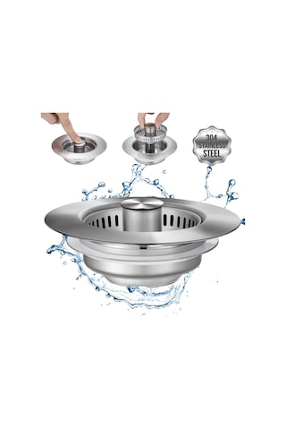 Teltree Stainless Steel Mutfak Lavabo Su Atım Filtresi: 3'lü Fonksiyonlu Su Saklama, Filtreleme, Koku Önleme Tıklama Açık/kapalı Tasarım