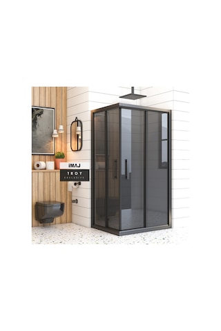 İmaj Banyo Troy Füme Cam Dikdörtgen Duşakabin Siyah