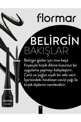 Flormar Yoğun Pigmentli Ince Keçe Fırçalı Yarı Mat Dipliner Siyah - Dipliner-000black-8690604330003 Diğer