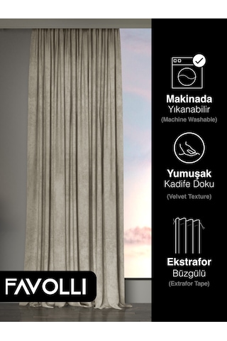 Br Favolli Kadife Dokulu Keten Rengi Ada Fon Perde Ekstrafor Büzgülü Dream Series Keten
