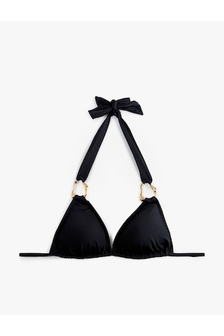 Koton Boyundan Bağlamalı Halter Yaka Aksesuarlı Üçgen Bikini Üstü Siyah 6sak10104mm