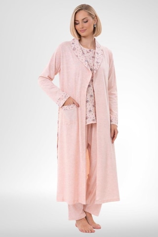 Mecit Pijama Mecit 6316 Pudra Kadın Büyük Beden Sabahlıklı Pijama Takımı Pudra