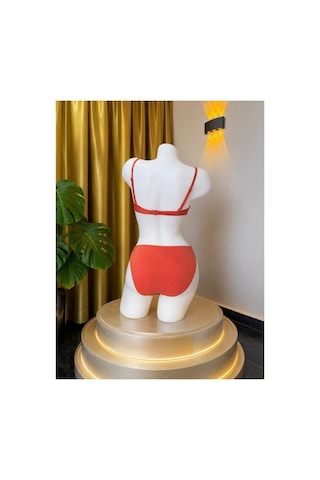 Maser Simli Mercan Metal Aksesuarlı Bikini Takımı Turuncu