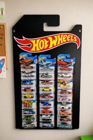 Hotwheels Temalı Kartonetle Saklamalı 30 Arabalik Sergileme Rafı Sadece Regular Ve Silver Kartlı Siyah