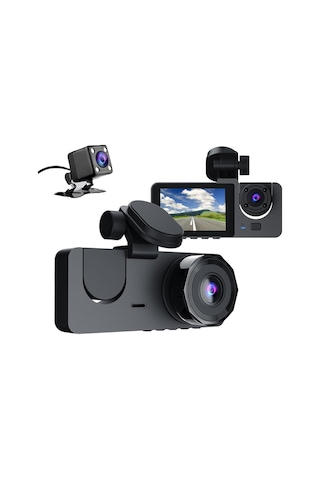 Çeşithane 3 Lensli Wi-fi Akıllı Araç Kamerası - 2 İnç Ekranlı, Uygulama Kontrollü Üçlü Dash Cam, Ön,
