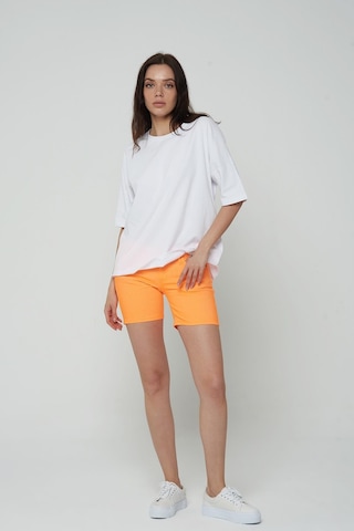 Neon Turuncu Düşük Bel Patı Fermuarlı Şort Jean A 514-805 Turuncu