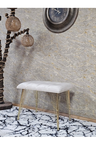 Zafir Metal Gold Tel Ayaklı 60 Cm Puf Bench - Puf - Bench - Oturak - Mutfak Oturağı - Antre Oturağı Krem