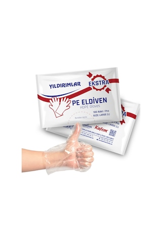 Yıldırımlar Pe Extra Tek Kullanımlık Şeffaf Eldiven 100 Lü X 100 Paket