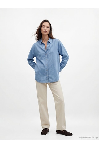 Lcw Eco İndigo Gömlek Yaka Oversize Kadın Jean Tunik
