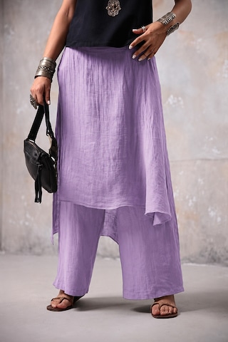 Bohem Stil İtalyan Ham Keten Pantolon Etek Lila