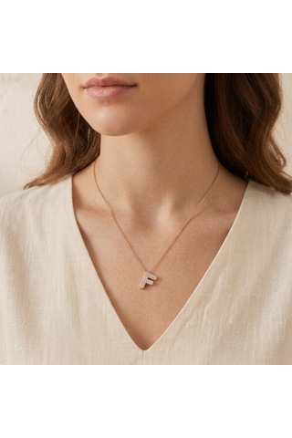 Zirkon Taşlı Rose Kaplamalı F Harfi Gümüş Kolye Gold - Rose Gold - Gümüş