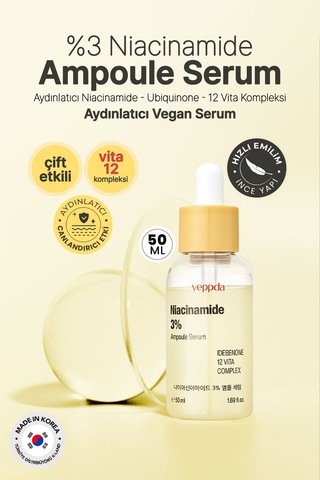 Yeppda %3 Niacinamide İçeren Aydınlatıcı Vegan Serum Yeppda Niacinamide %3 Ampoule Serum 50 ML Büyük Boy