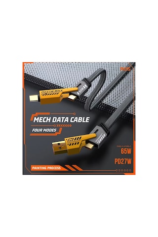 4 Ü 1 Arada 65w Hızlı Şarj Kablosu Usb Ve Type-c Girişli, Örgülü Dayanıklı 11