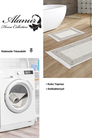 Dekoreko Kaymaz Taban Djt 2 Li Banyo Paspas Takımı Trend Saçaklı Modern M5142 Bej