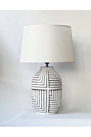 Aztek, Seramik Abajur, H67 X Çap Ø39cm, Beyaz - Siyah