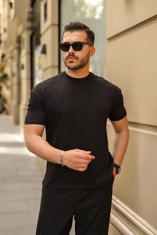 Valensdesign Erkek Kolları Dar Kesim Rahat Kalıp Basic Tişört Siyah
