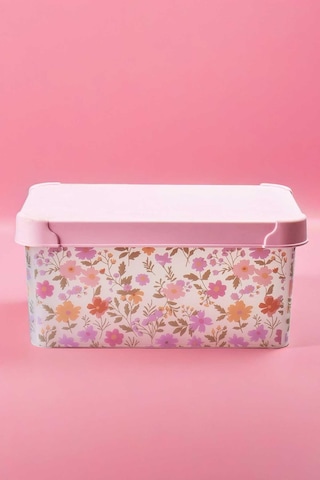 Style Box Flowers Çiçek Desenli Dekoratif Oyuncak Ve Saklama Şeffaf Kutu Seti- 5 Ve 10 L Pembe