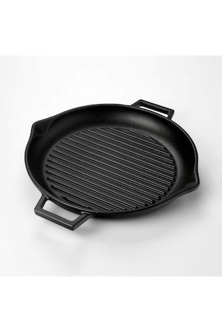 Döküm Yuvarlak Izgara Tava, Metal Kulplu, 30cm, Siyah Çok Renkli