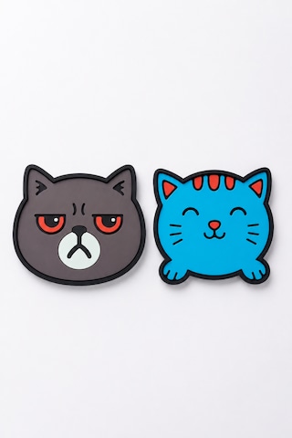 Kemboss Gri Kedi Ve Mavi Kedi Bardak Altlığı Seti 4'lü - Pvc Kaydırmaz Bardak Altlığı 2 Gri Kedi + 2 Mavi Kedi Çok Renkli
