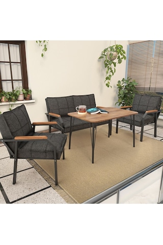 Mygusi Hayal Balkon, Bahçe, Cafe, Teras - Metal Kanepe Koltuk Takımı - 2+1+1 Masali Antrasit