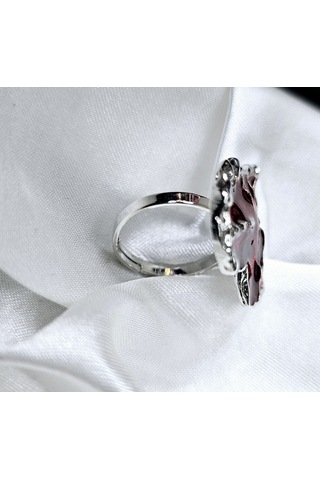 Dükkan Design Ayarlanabilir Kırmızı Mineli Büyük Boy Gotik Kalp Yüzük Kırmızı