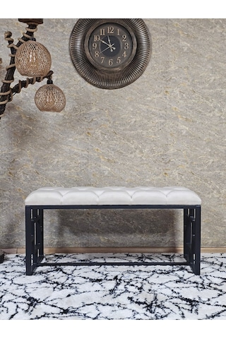 Zafir Siyah Boyalı İçi Kareli Diktörtgen 100 Cm X 40 Cm Oturak Puf - Bench - Makyaj Oturağı - Oturak Krem