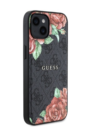 Apple Uyumlu iPhone 14 Kılıf Guess Lisanslı Magsafe Şarj Özellikli Gül Baskılı 4g Desenli Yazı Logolu Kapak Siyah