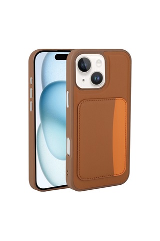 Zore Apple iPhone Uyumlu 14 Kılıf Kartlıklı Zore X-kart Silikon Kapak - Kahverengi