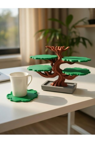 Bonsai Ağacı Bardak Altlığı Set 5'li Dekoratif Yaprak Bardak Altlığı Stand - Modern Mutfak Aksesuar Diğer