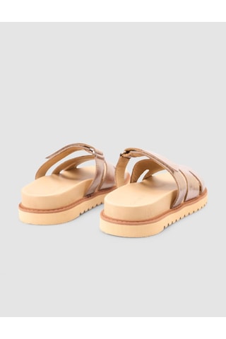 %100 Hakiki Deri Parlak Bronz Kadın Terlik Bronz