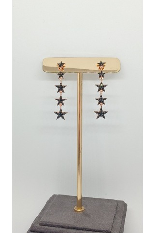 Taşlı Kayan Yıldız Model Rose Kaplama 925 Ayar Gümüş Küpe Modern Tasarım Gümüş