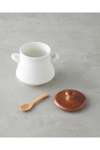 English Home Vina Dolomite Kaşıklı Kavanoz 11 Cm Beyaz