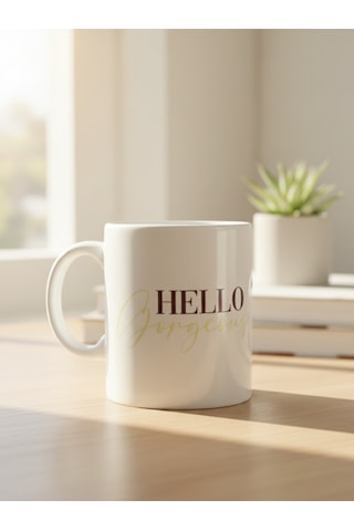 Hello Temalı Seramik Kupa Beyaz