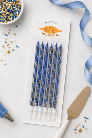 Lacivert Gold Simli Uzun Pasta Mumu 17 Cm Karışık