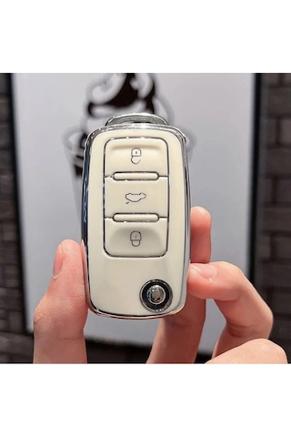 Gma Keys Vw Tiguan Jetta Golf 5 Golf 6 Scirocco Polo Caddy Transporter Nano Anahtar Kılıfı Beyaz Gümüş Renk