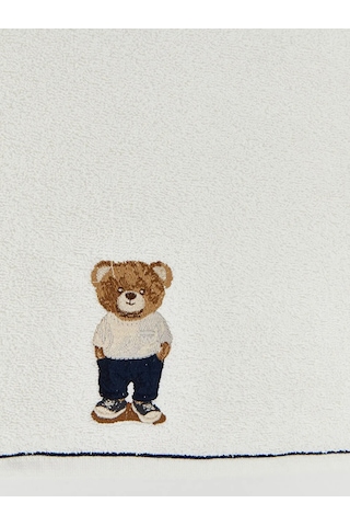 Ekru Ayı Teddy Nakışlı Pamuklu Yüz Havlusu 50x80 Cm